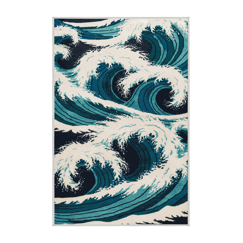  Tapis lavable hawaïen Breaking Waves, Rectangulaire 3 pi x 5 pi
