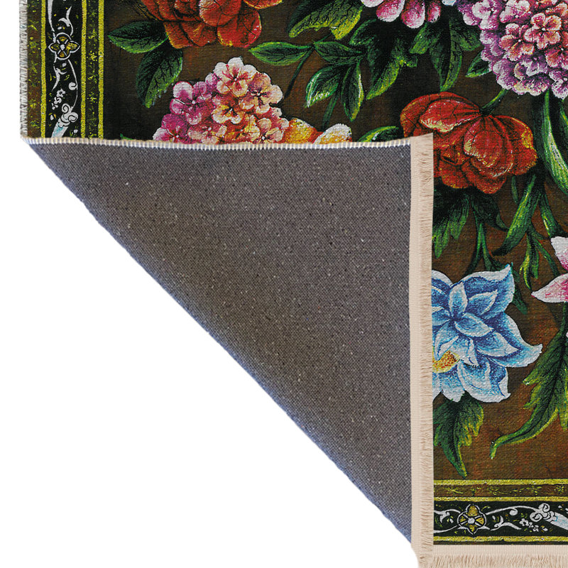 Tapis décoratif multicolore à motif floral frangé rose foncé, Tapis de couloir 3 pi 3,37 po x 6 pi 6,74 po