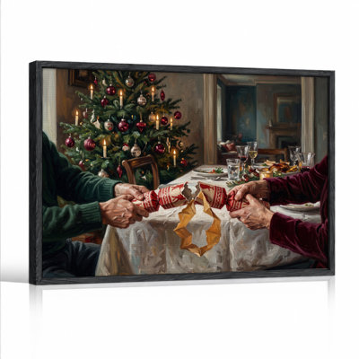 Toile festive «Dîner festif avec craquelins et arbre de Noël»