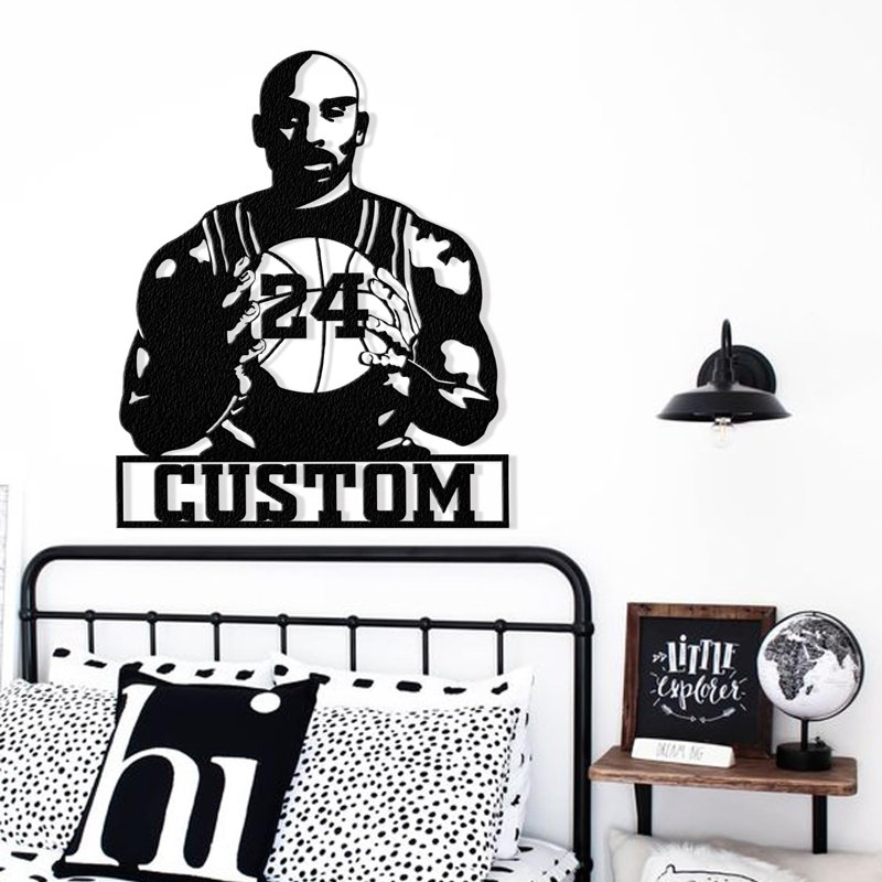 Kobe Basketball Sports Wall Accent, Metal Custom Name Sign Wall Decor, Personalize Number Wall Décor, 24" H x 24" W x 0.05" D