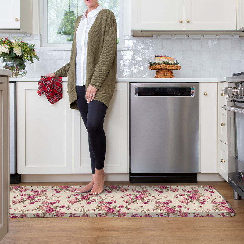 Anti-Fatigue Kitchen Comfort Mat, English Garden Rose Pattern In Heirloom Rose, Runner 30" x 108", Heirloom Rose