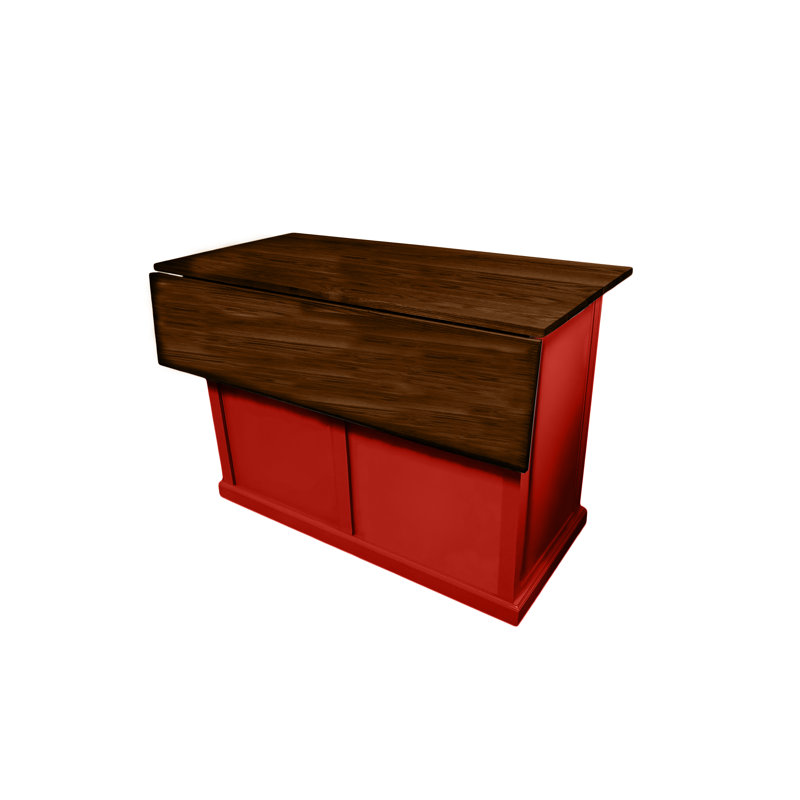 Traditional 48" Solid Wood Kicthen Island with trash bin compartment and Drop Leaf, Persimmon Red