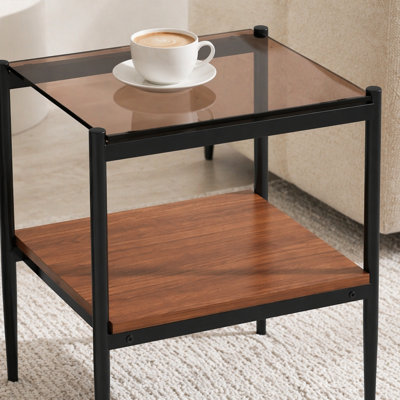 Versatile Rectangle End Table with Tempered Glass Top and Durable MDF Construction for Living Room Enhancement