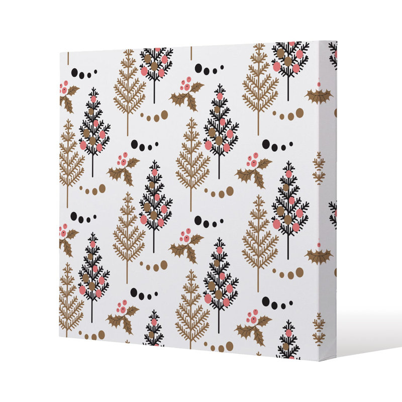 Christmas Tree, Holly leaf pattern Slim Style Canvas Print, 15mm Slim Real wood., 75 cm H x 75 cm W