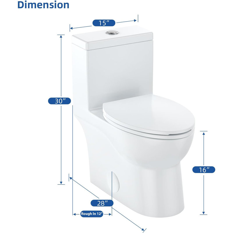 One Piece Toilet Side Press Flush with American Standard Toilet Elongated Bowl, Integrated Ceramic Design, Quick Release Locking Seat, Comfortable Seat Height (Model 2100, White)