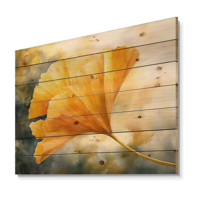 Golden Ginkgo Leaf I - feuilles, décoration murale en bois - sur bois de pin naturel