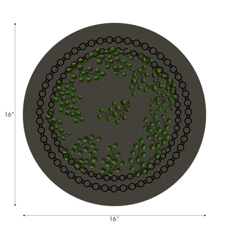 Christmas Berries Vegan Leather Round Pebble Placemat, Anthracite Green