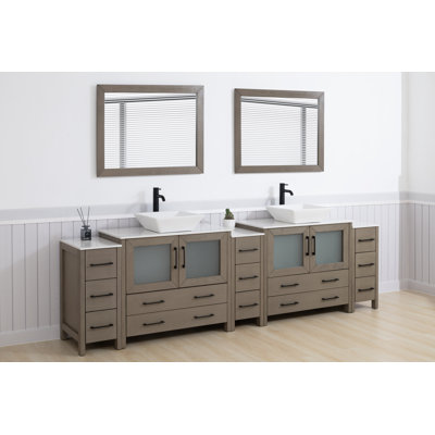 Karson 108'' Double Bathroom Vanity with Engineered Marble Top with Mirror