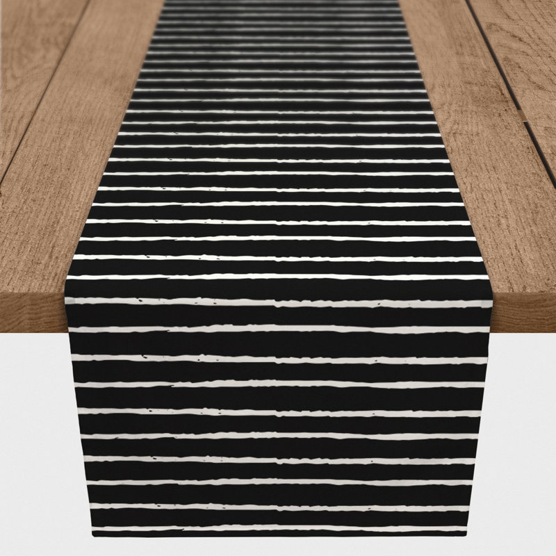 Vancouver Sketch Stripes Table Runner, 90" x 16", Black