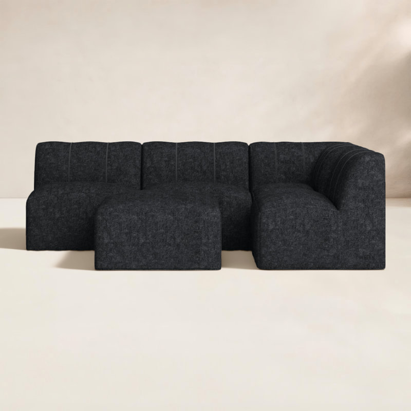 Praia 5-Piece Modular Upholstered Outdoor Sectional Sofa Set with Ottoman and Sunbrella Cushions