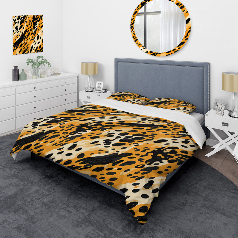Modern Cheetah Orange And Black Fusion II - Ensemble de housse de couette à motif abstrait