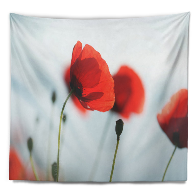 Coquelicots floraux sur fond de tapisserie de mer, H 68 po x l 80 po