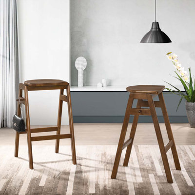 Stackable Wood Bar Stools Set with Footrest