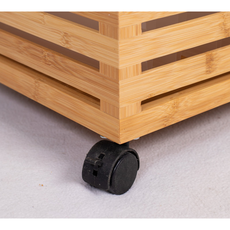 Bamboo Rolling File Storage Organizer Box With Lid
