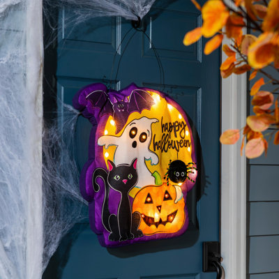 Décoration de porte d'Halloween amis illuminés
