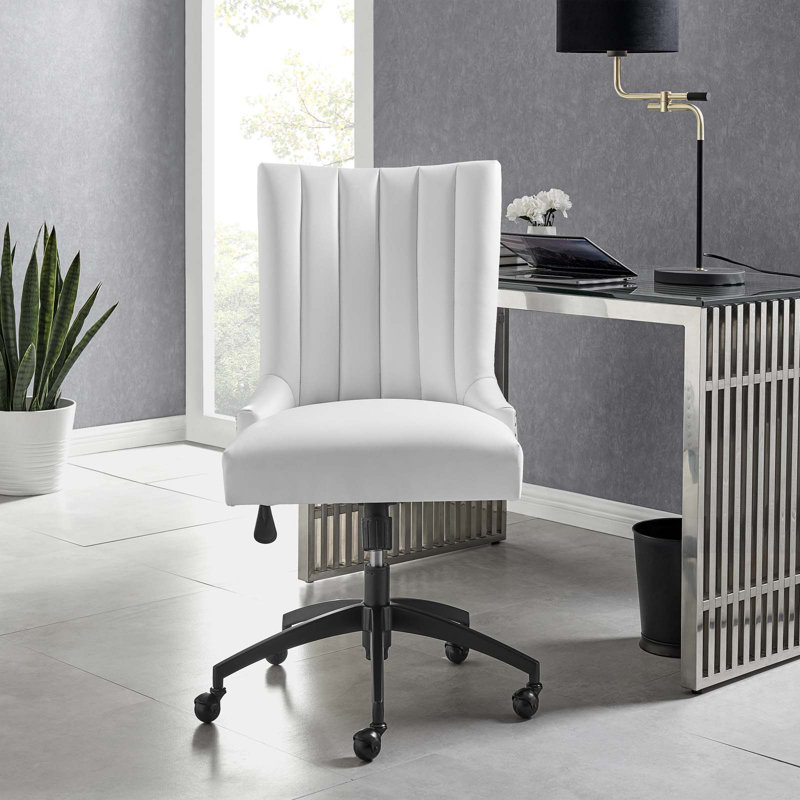 Empower Channel Tufted Vegan Leather Office Chair, White