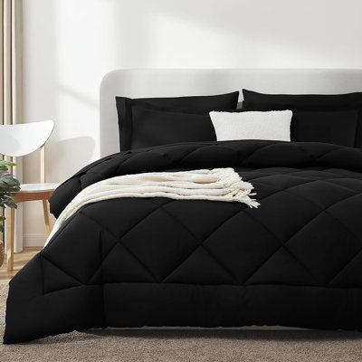 5-Piece Comforter Set, Microfiber, All Season Bed in a Bag – Black, Twin