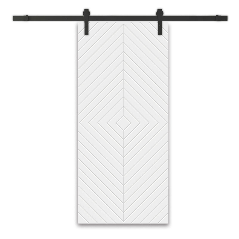 Porte de grange à panneaux et en bois manufacturé avec quincaillerie d'installation, 36 po x 80 po, Blanc