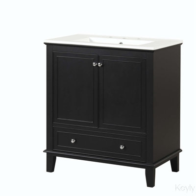 Demisire 30'' Single Bathroom Vanity with Ceramic Top and Sheves