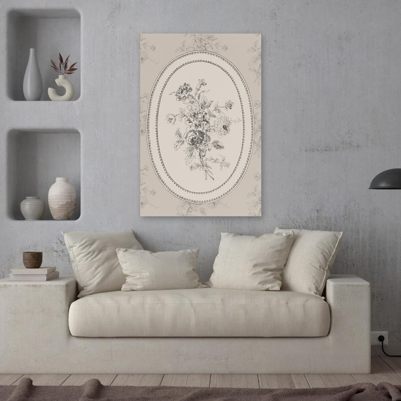 Cottage roses II rétro vintage floral gris beige botanique, H 36 po x l 24 po