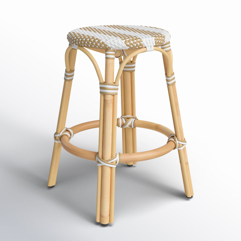Alastair 24" Rattan Counter Stool - Tan/White Stripe/ Natural Rattan Frame, Counter Stool (24" Seat Height)