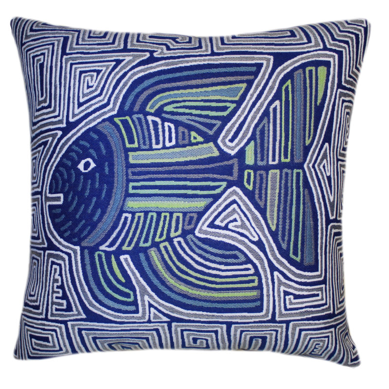 Sallie Duncan Designs Square Indoor/Outdoor Pillow Cover & Insert, Blue/Gray/Lime Green