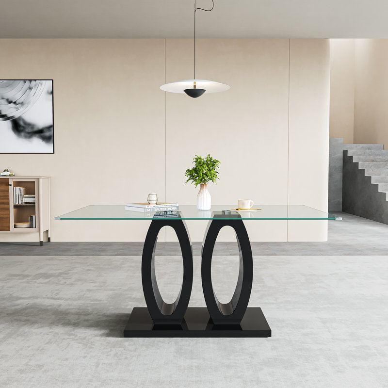 Lapeikis Glass Top Dining Table, Black