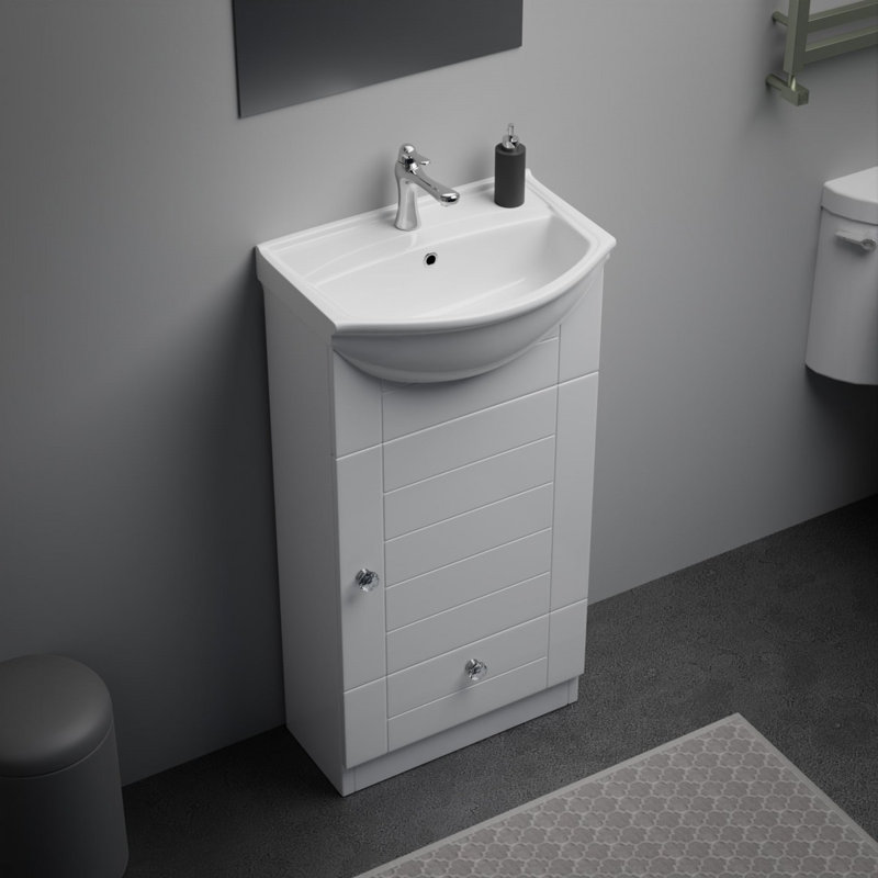 Petit lavabo de salle de bain mural en U avec robinet et trop-plein