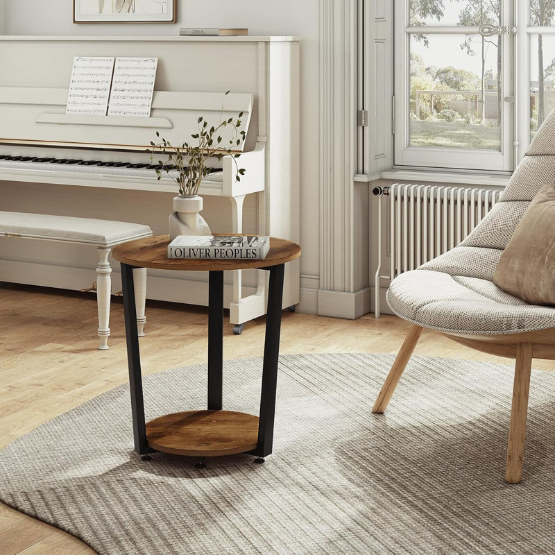 Namish Drum End Table, Black, Vintage Brown