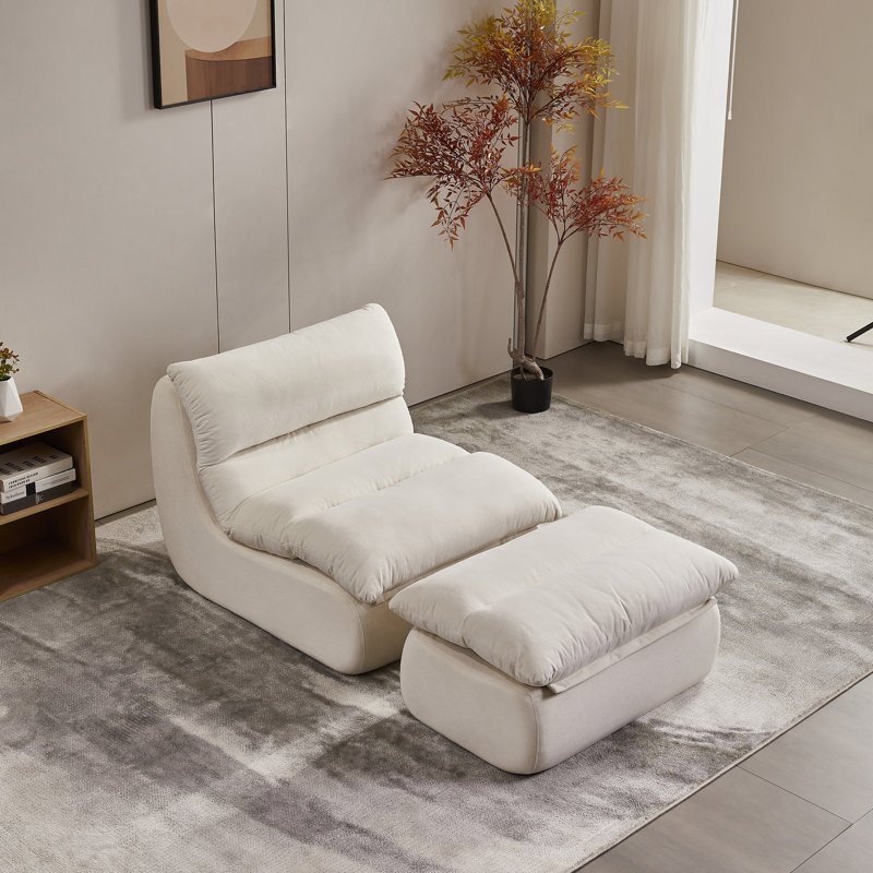 Armless Bean Bag Set With Ottoman (set Of 2), White Polyester