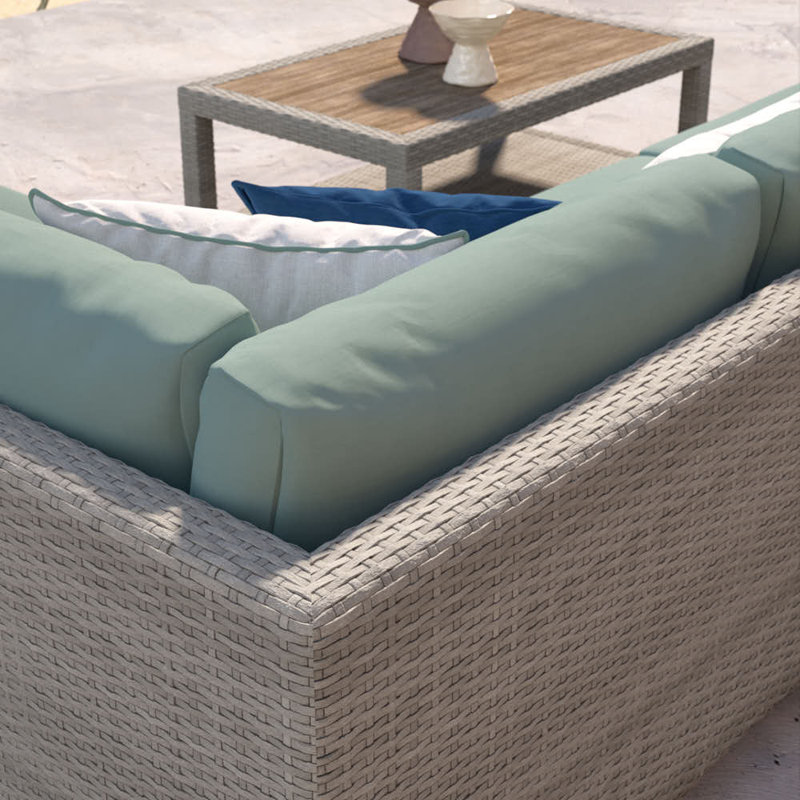 Ensemble de conversation modulaire avec coussins Sunbrella 5 pièces Ehrenfried, Structure grise / coussin bleu spa