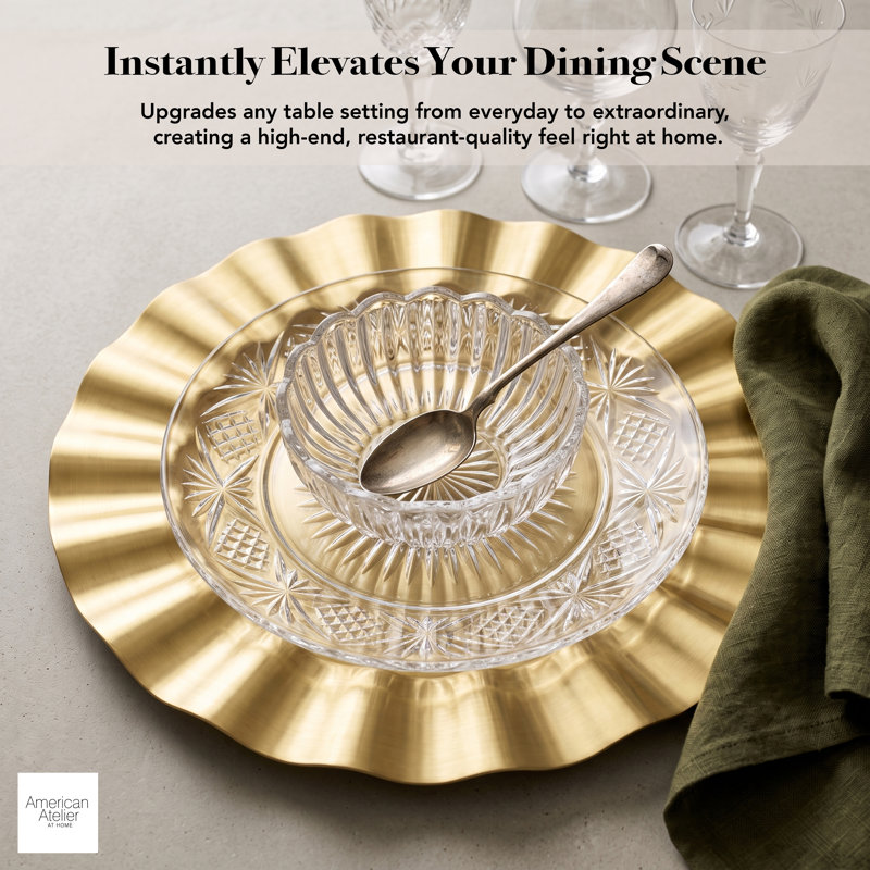 Assiette de présentation à bord volanté en mélamine, 33 cm, ensemble de 4, Doré