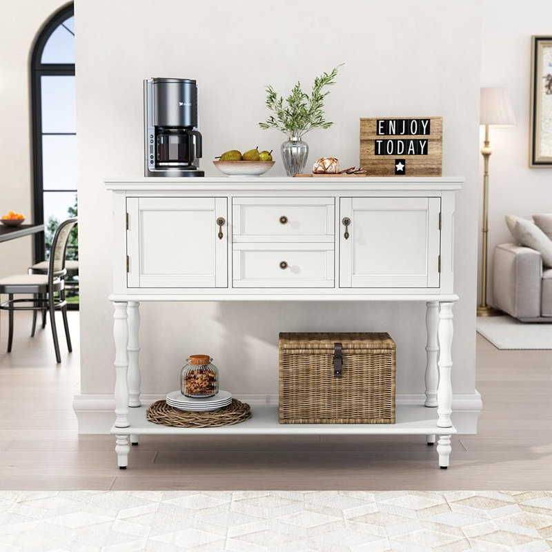Console rétro avec tiroirs et armoires - blanc