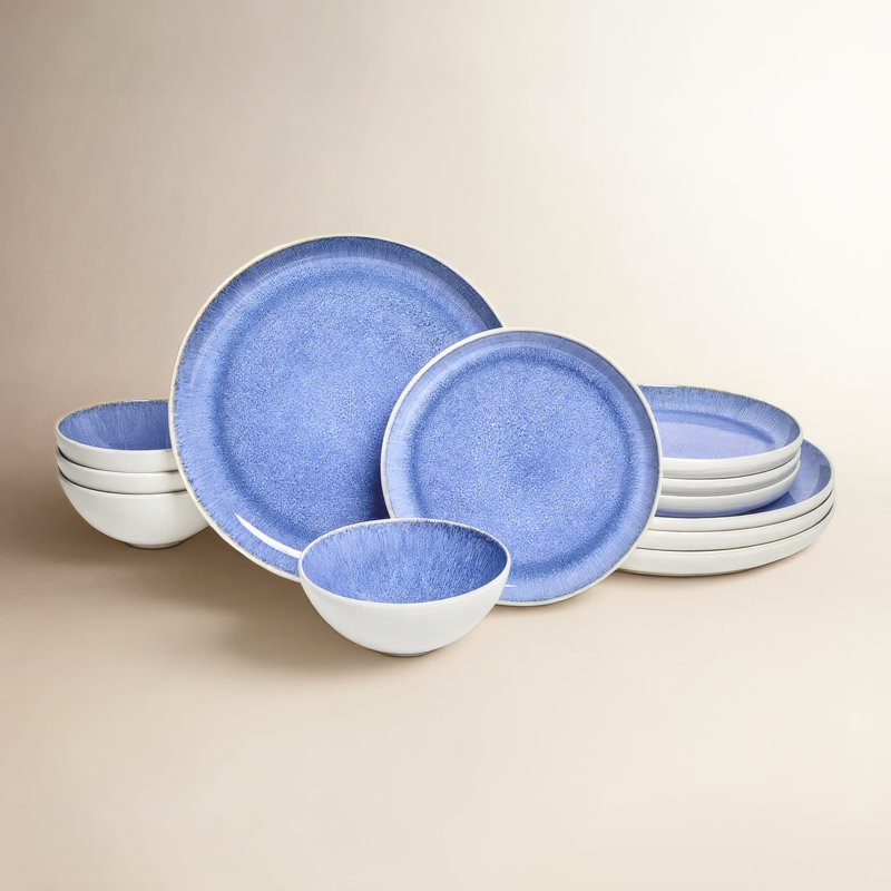 Service de vaisselle en grès bleu Sango Cove - Service pour 4, ensemble d'assiettes et de bols