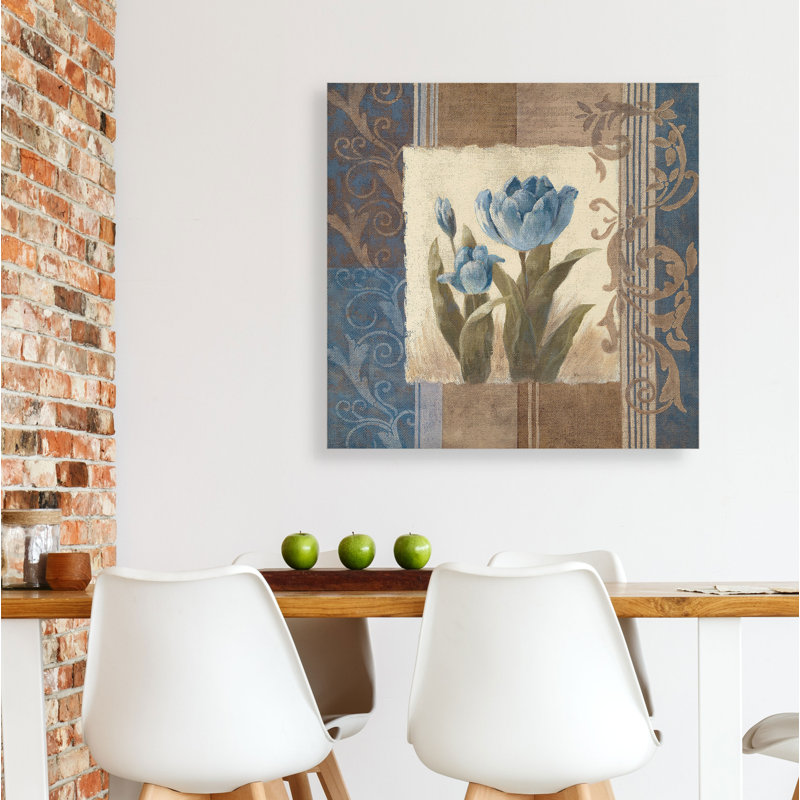« blue tulip scroll », peinture sur toile tendue, H 24 po x l 24 po x P 1,5 po