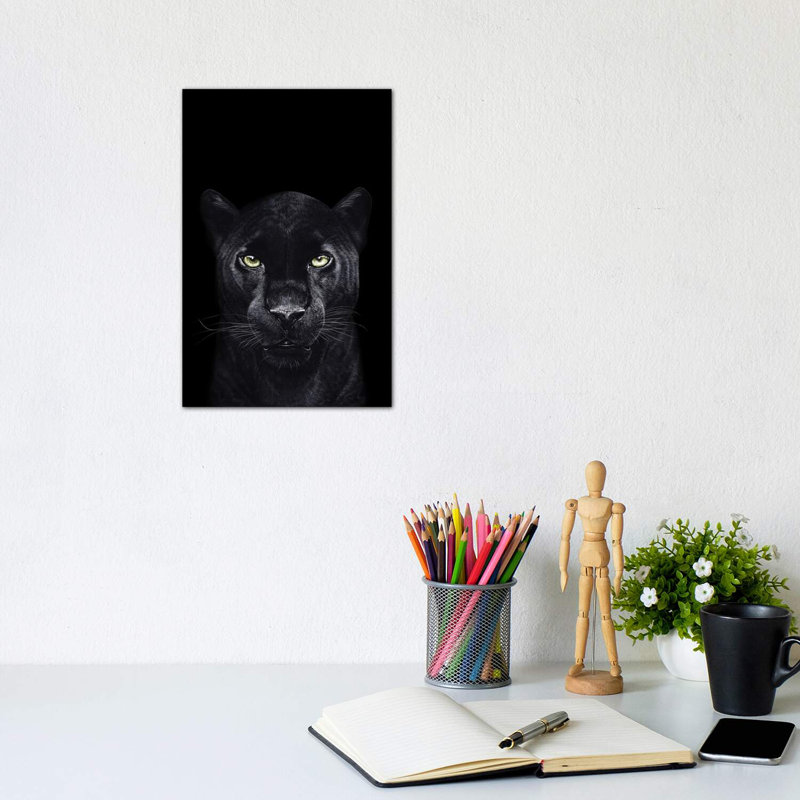 The Panther On Black by Valeriya Korenkova - Wrapped Canvas Print, 20.32 cm H x 30.48 cm W