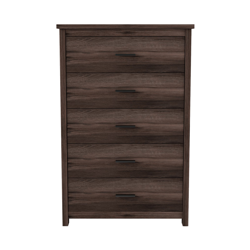 Commode en bois rétro avec 5 tiroirs, armoire de rangement pour la chambre à coucher, noyer foncé