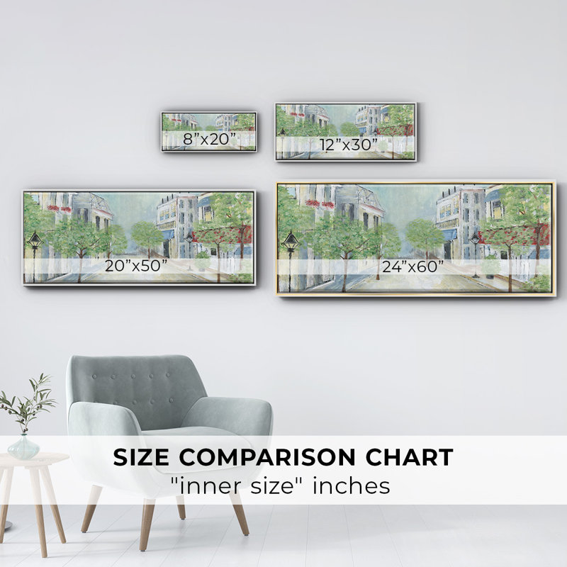 Springtime Stroll- Framed Canvas, H 20 po x l 50 po