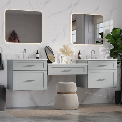 Meuble-lavabo mural double 78 po avec comptoir Carrara