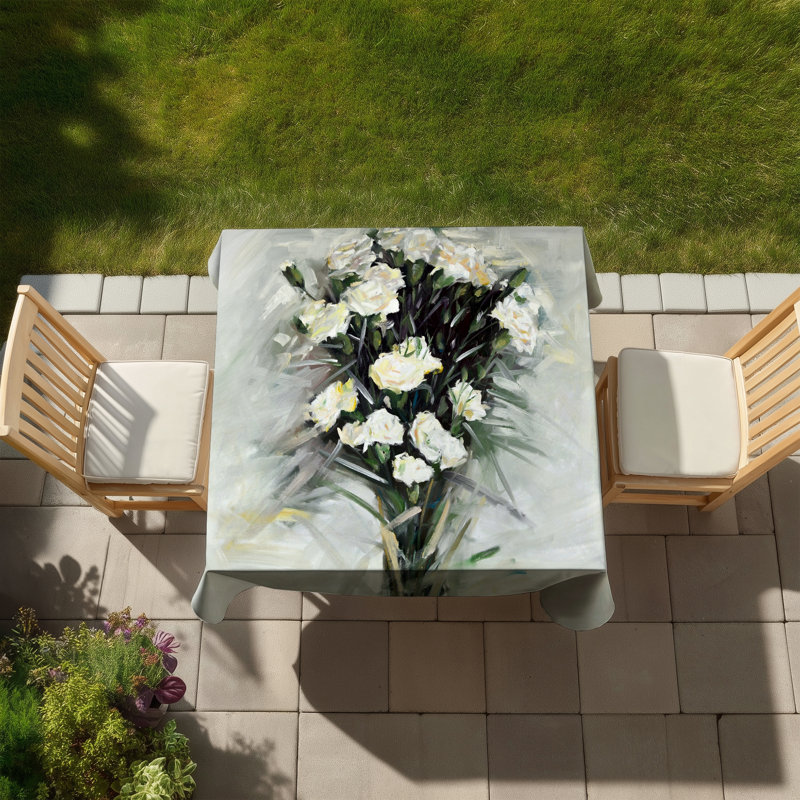 Lisianthus White Bouquet Tablecloth | Indoor/Outdoor Decor