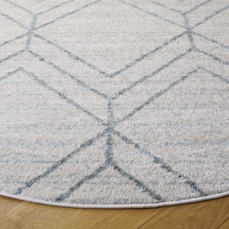 Beckstead Geometric Gray/Blue Area Rug, Round 6'