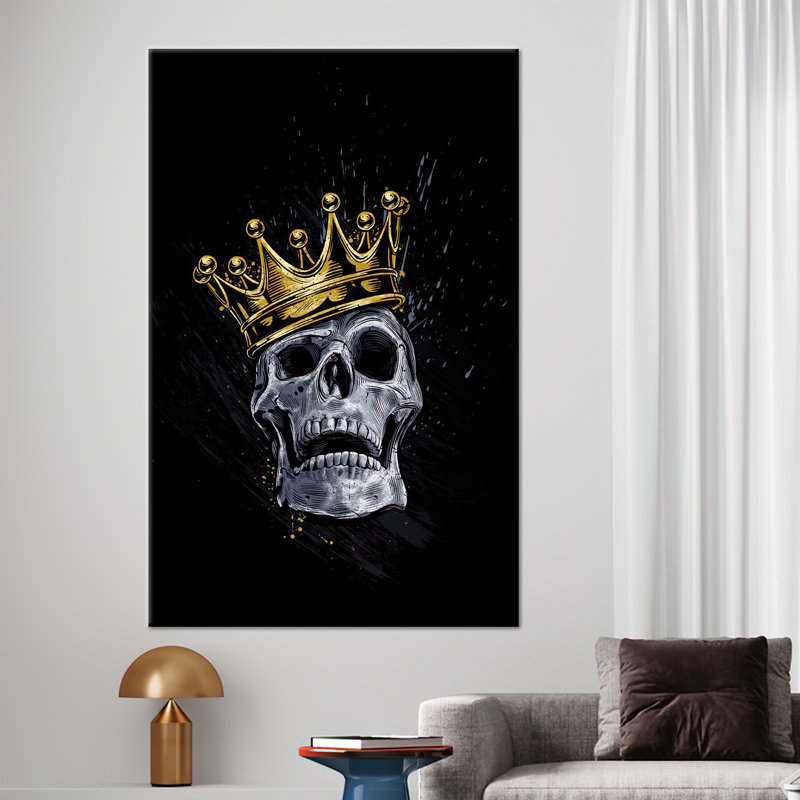 Décoration moderne sur toile de crâne noir et or moderne - art mural abstrait imprimé 3D tendance, H 12 po x l 8 po