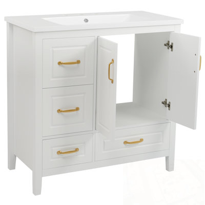 Bathroom Vanity with Sink, Soft-closing Doors and 4 Soft-Closing Drawers