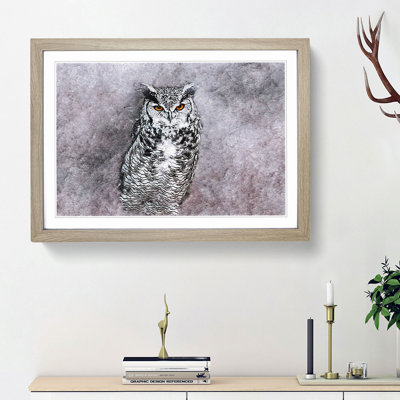 Horned Owl in Pink & Lilac in Abstract - Picture Frame Painting Print on MDF