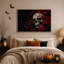 Crâne entouré de roses rouges sur fond sombre, art d'Halloween sur toile-124041896