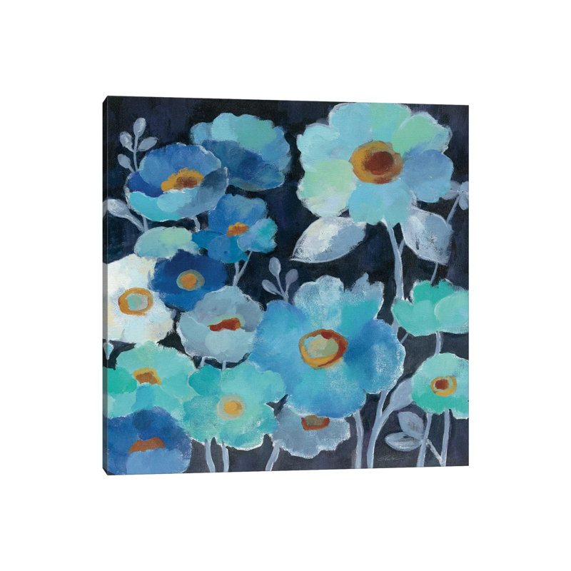 Fleurs indigo III par Silvia Vassileva - reproduction d'art, Toile tendue, Aucun mat, H 37 po x l 37 po x P 1,5 po