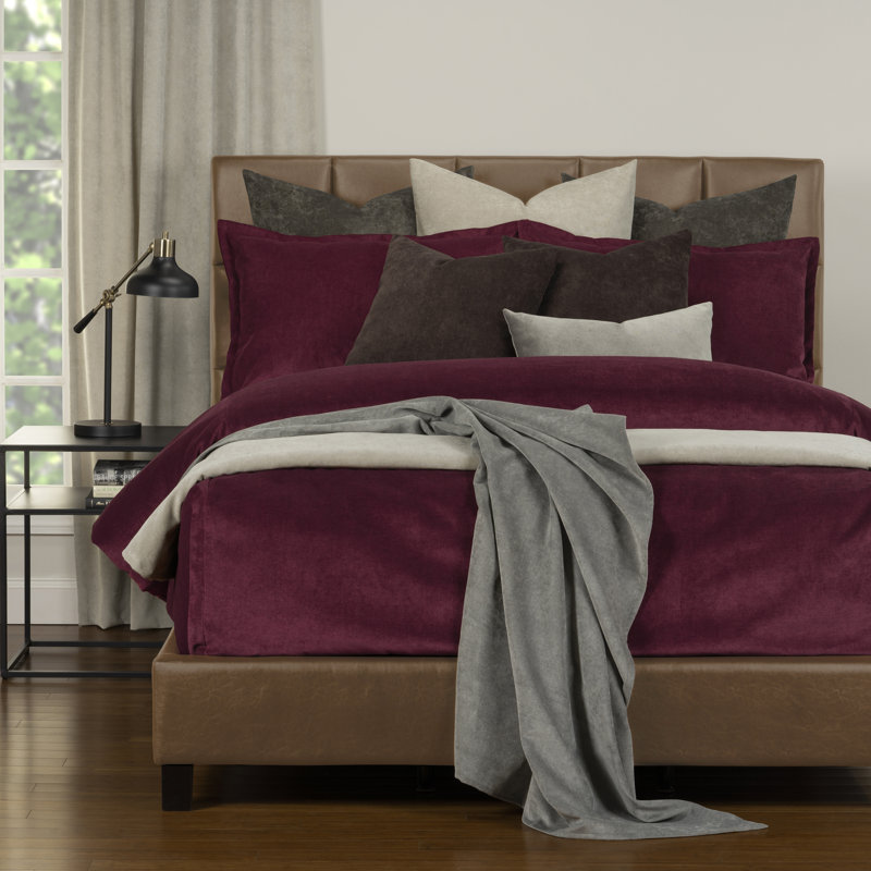 Mixology Velvet Bed Cap Comforter Set with Sewn Corners, Wine, King Comforter + 6 Additional Pieces