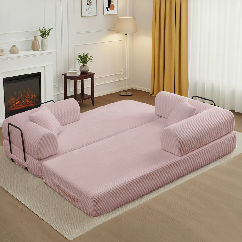 Canapé-lit futon convertible 4 en 1 en velours côtelé, 78 pouces, avec 2 oreillers, aucun assemblage requis, 3