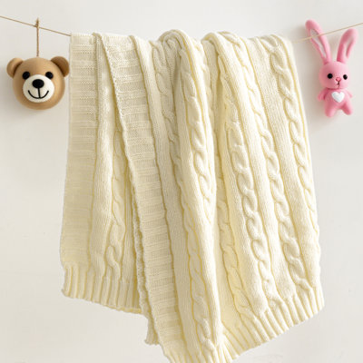 100% Cotton Cable Knit Toddler Blanket, Soft Breathable Lightweight Textured Blanket, 30"x 40", 1 pack