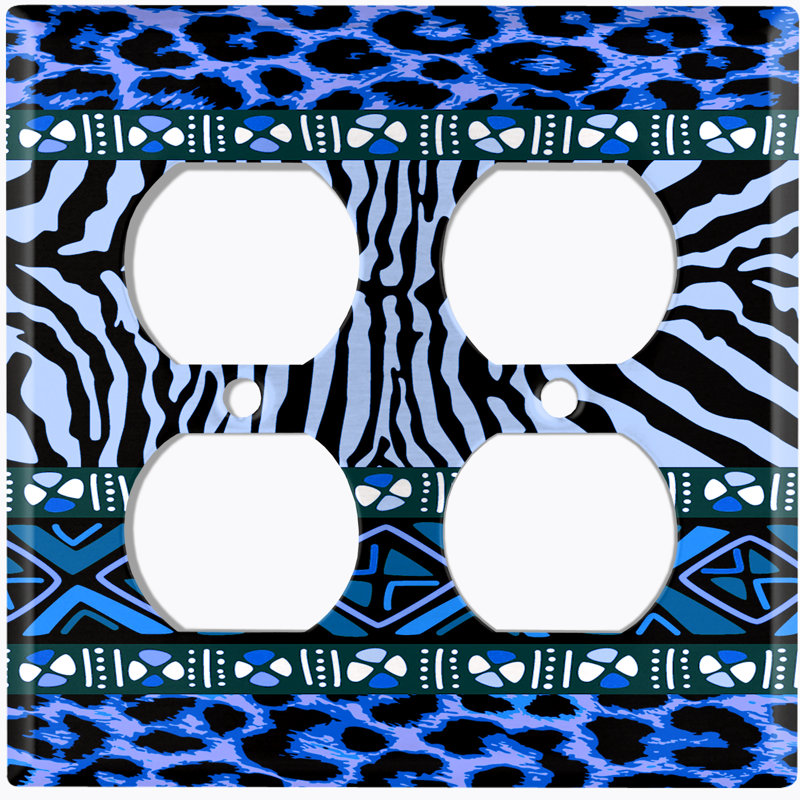Couvercle de prise en métal pour interrupteur de lumière (motif safari tribal africain guépard bleu - bascule simple)